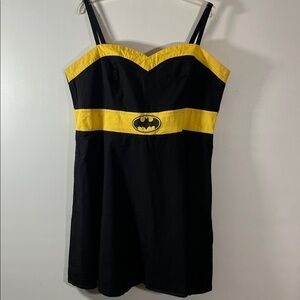 Batman  Jumper Size 18 Black & Yellow Sleeveless w Adjustable Straps Flare Skirt